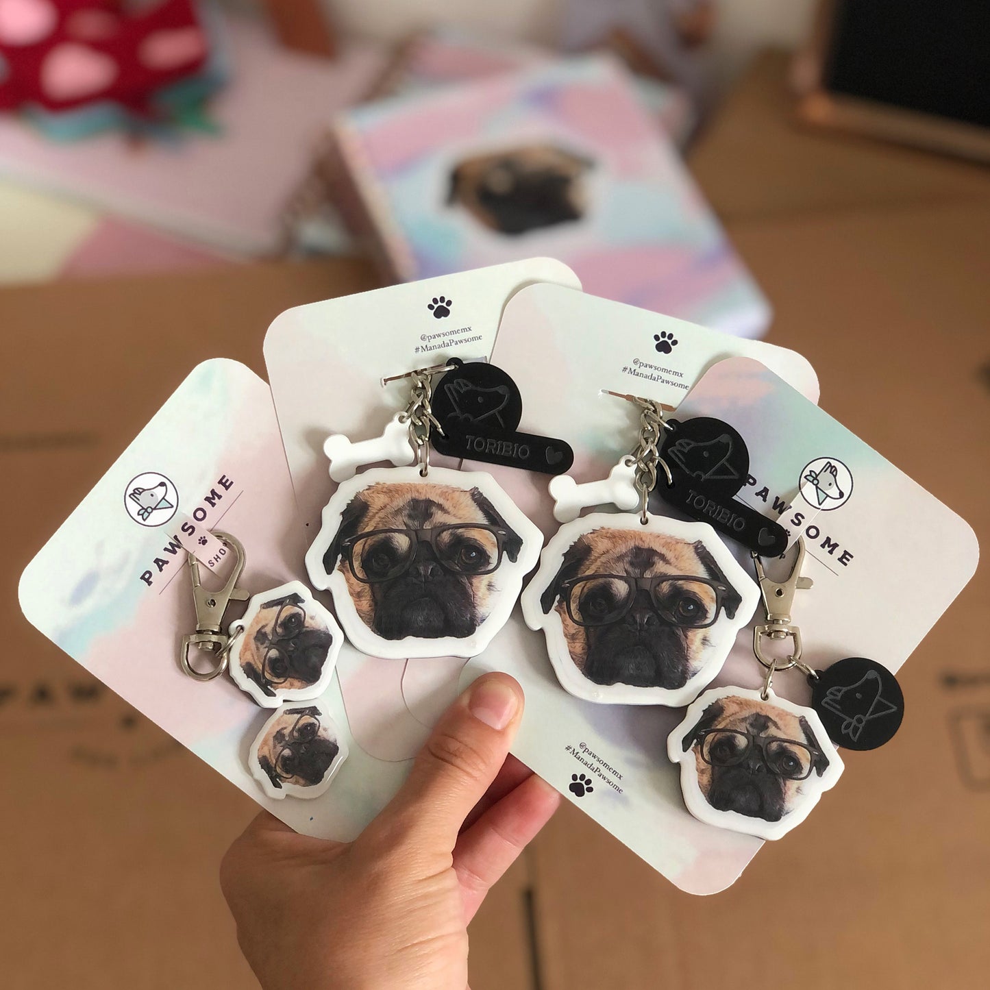 Family Kit | Placa ID + DOS Llaveros + BAG CHARM de Regalo